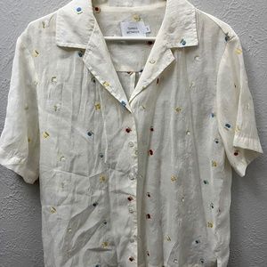 Things Between silky embroidered button down shirt